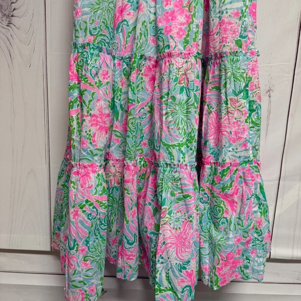 Lilly Pulitzer Hadley Smocked Midi Dress Medium Amalfi Blue Leaf It Wild NWT - Picture 6 of 15